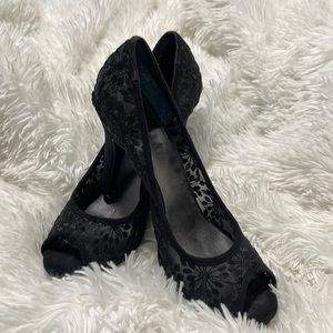 Nine West Black peep toe lace heels